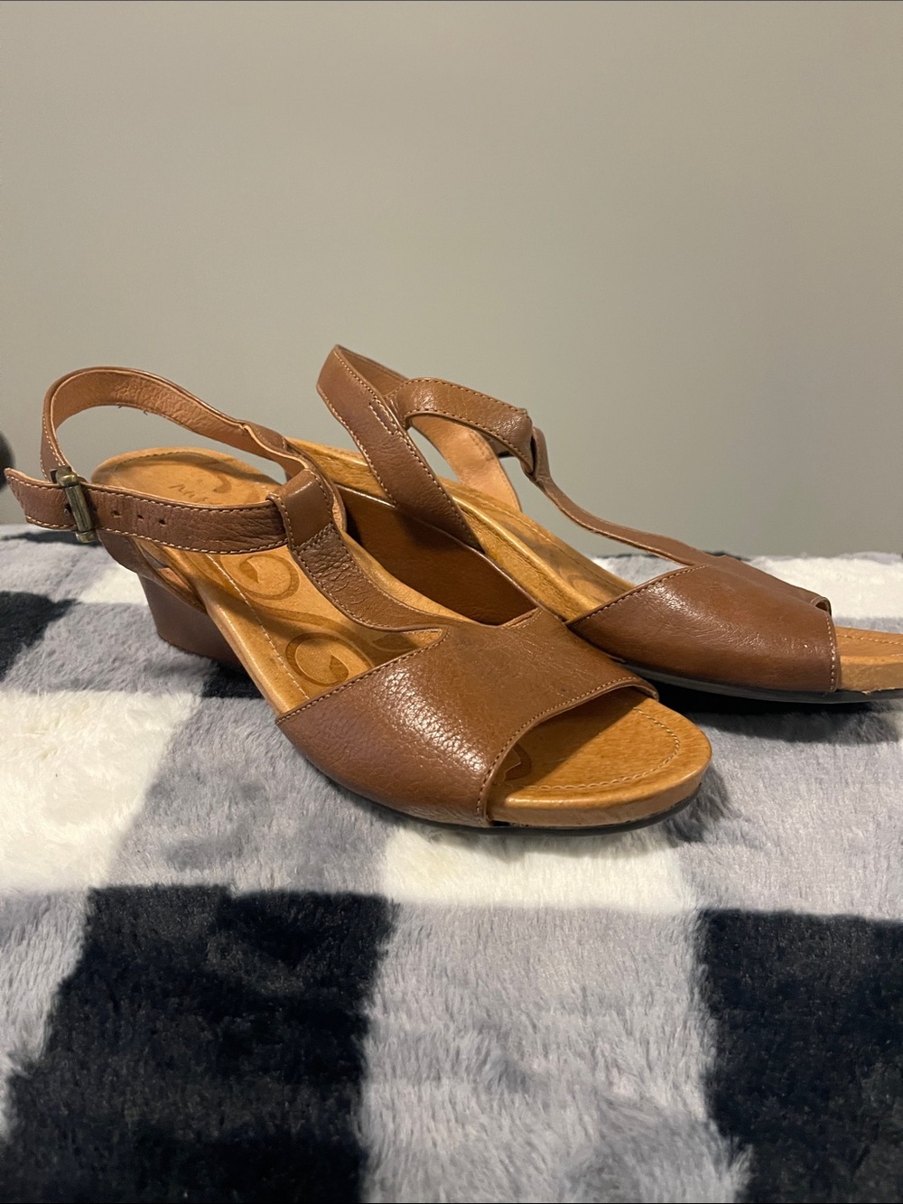 Nurture by Lamaze Brown Leather Slingback Block Heel Sandals